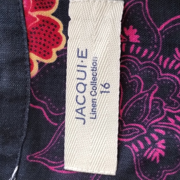 Jacqui.E navy blue floral blouse top career casual travel size 16, linen 100% - Picture 5 of 6